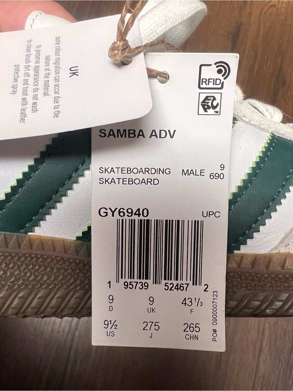 🆕 adidas Samba ADV Leather Sneakers in White, Green & Gum Men’s NWT SZ 9.5 - Picture 9 of 9